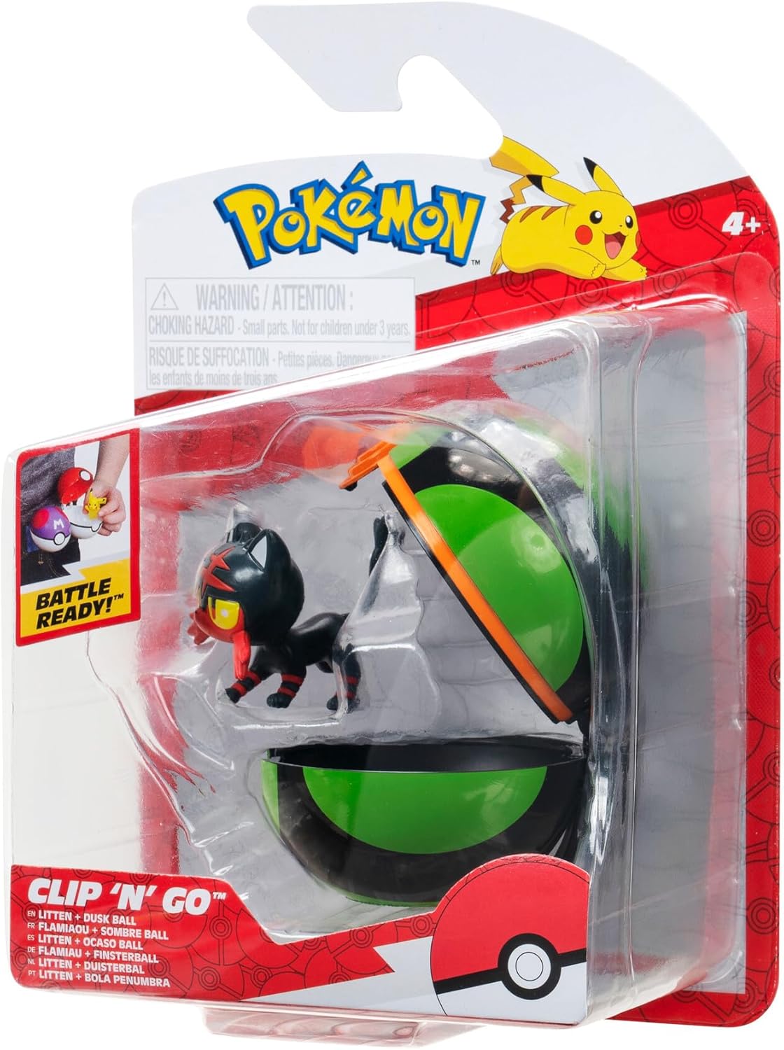 Pokémon PKW3147 Pokemon Clip 'N' Go Litten Includes 2-Inch Battle Figure und Dusk Ball Zubehör, Multi-Color