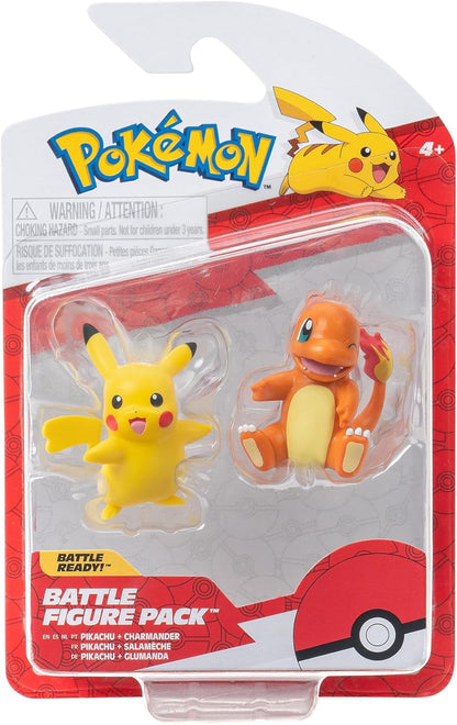 Pokémon Battle Figure First Partner - 2 Figuras de Batalla Charmander y Pikachu de 2 Pulgadas con Detalles auténticos