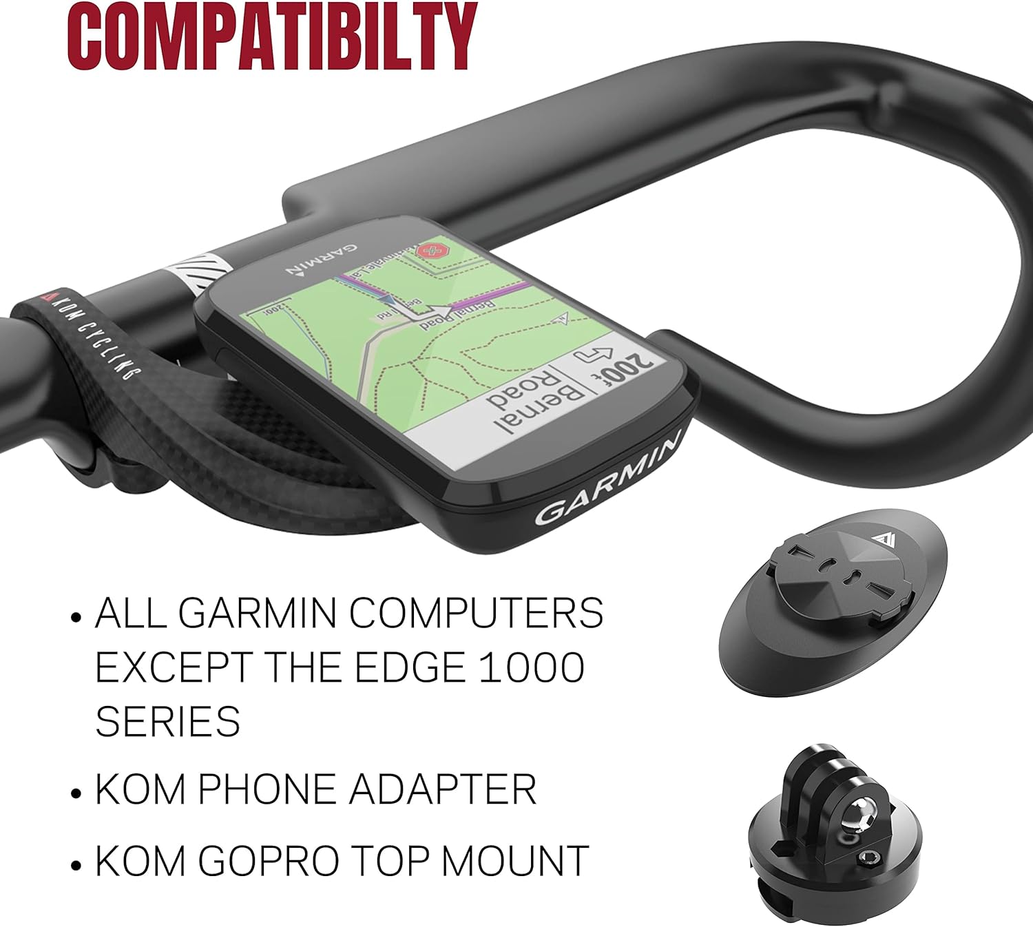 KOM Cycling Computer Mount designed to be used with Garmin Edge Series - Compatible with a range of Garmin commuters including Garmin Edge 530 Mount and Garmin 830 (Blue