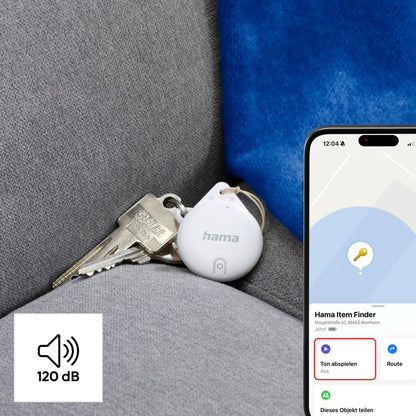 Hama Key Finder for Apple Where is App, 4 Pieces (Key Finder with Bluetooth, Alarm, Mobile Phone Key Finder for Keys, Wallet, Luggage, Animals, iOS, iPhone, iPod, iPad, Changeable Button Cell) White
