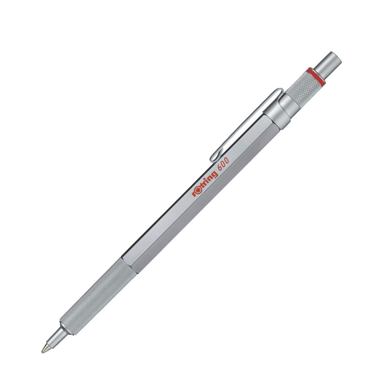 rOtring 600 Ballpoint Pen | Medium Point | Black Ink | Silver Metal Barrel with Non-Slip Knurled Grip | Refillable