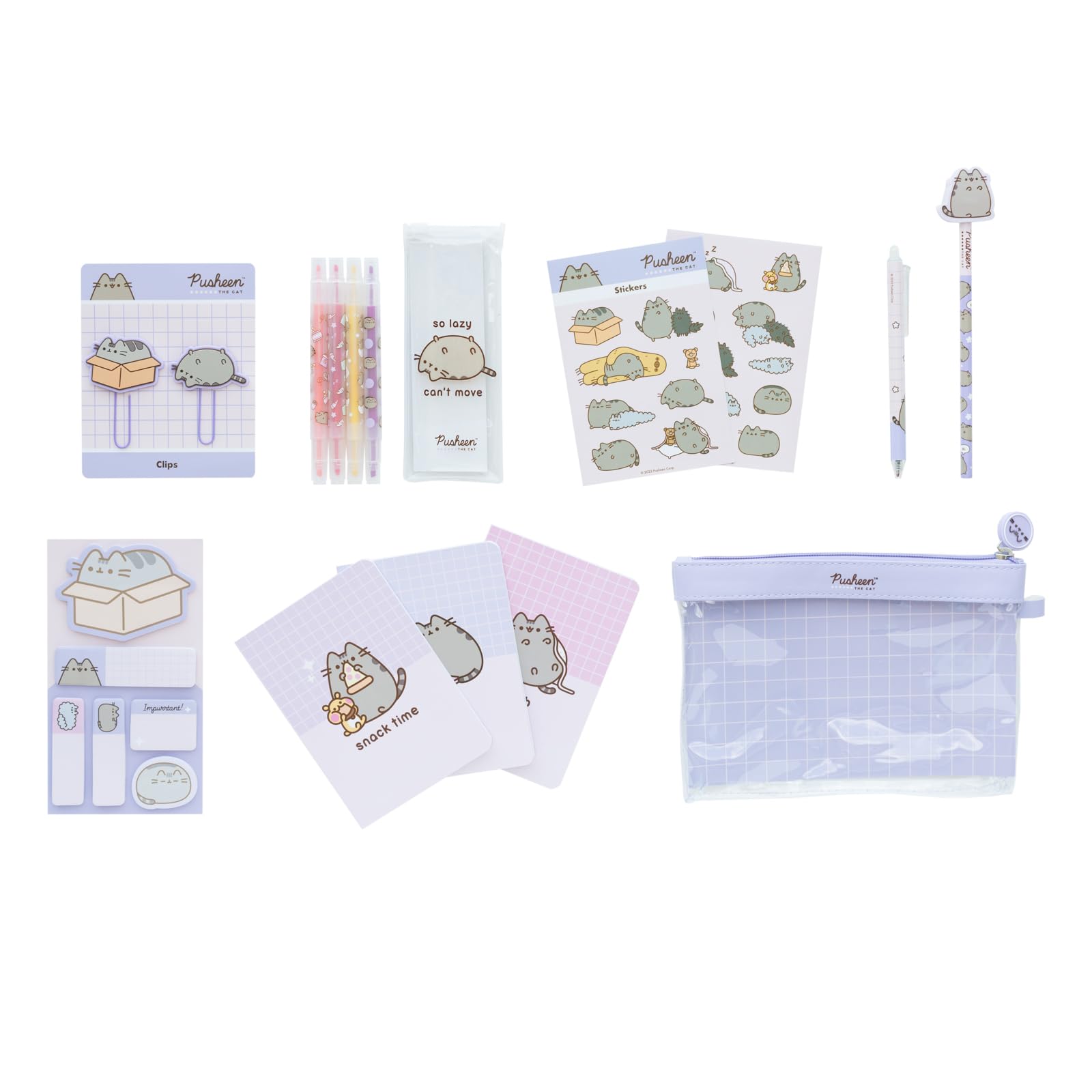 Grupo Erik Pusheen Stationery Set | Pusheen Pencil Case with A6 Notebooks, Highlighters, Sticky Notes, Paper Clips, Stickers, Pen, Pencil | Pusheen Merchandise | Pusheen Gifts