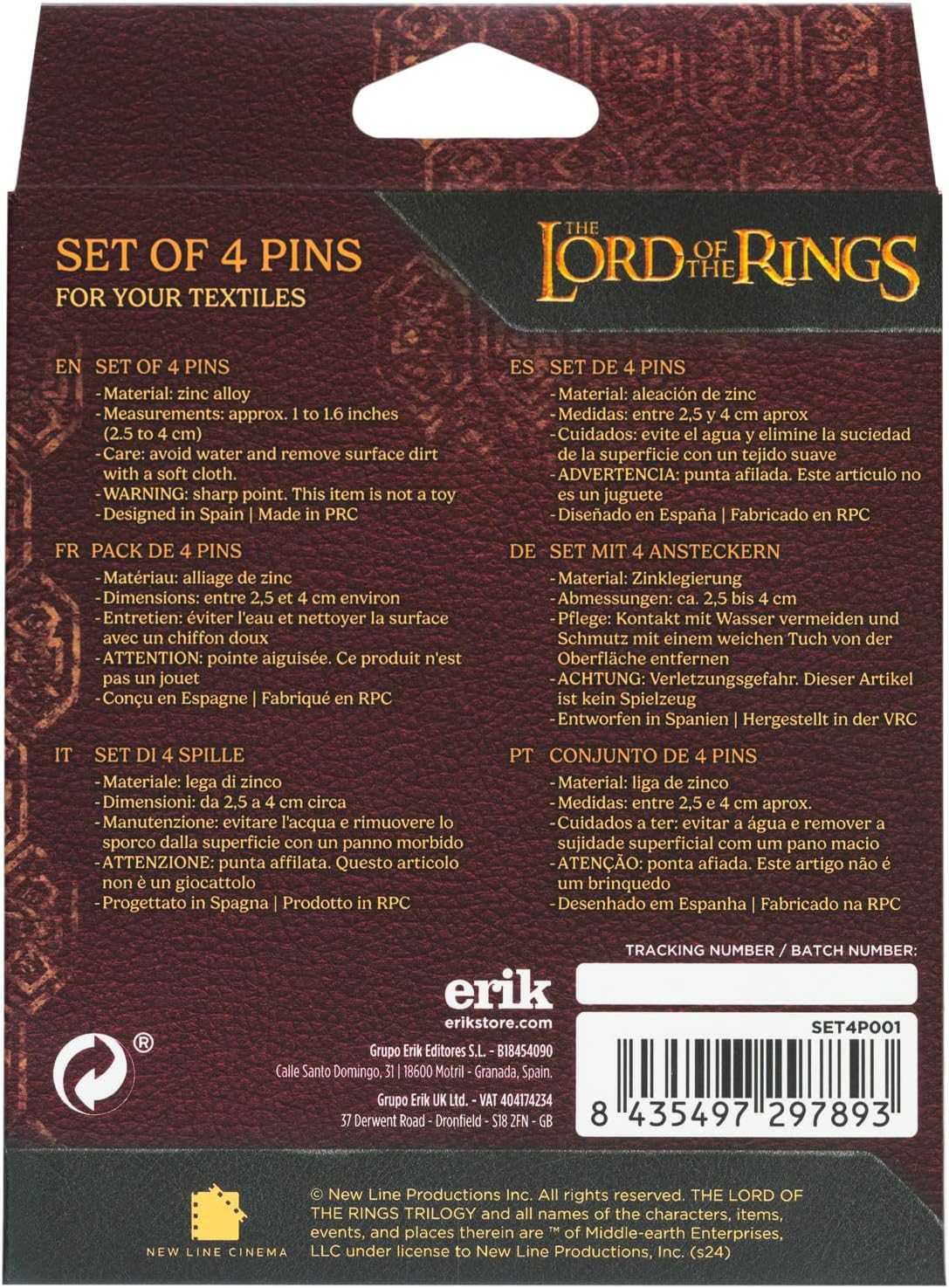 Grupo Erik The Lord Of The Rings Set Of 4 Pins - The Leaf Of Lorien, The One Ring, The Prancing Pony, The Crown Of Gondor | Enamel Pins | Lord Of The Rings Gifts | Lord Of The Rings Merchandise | LOTR
