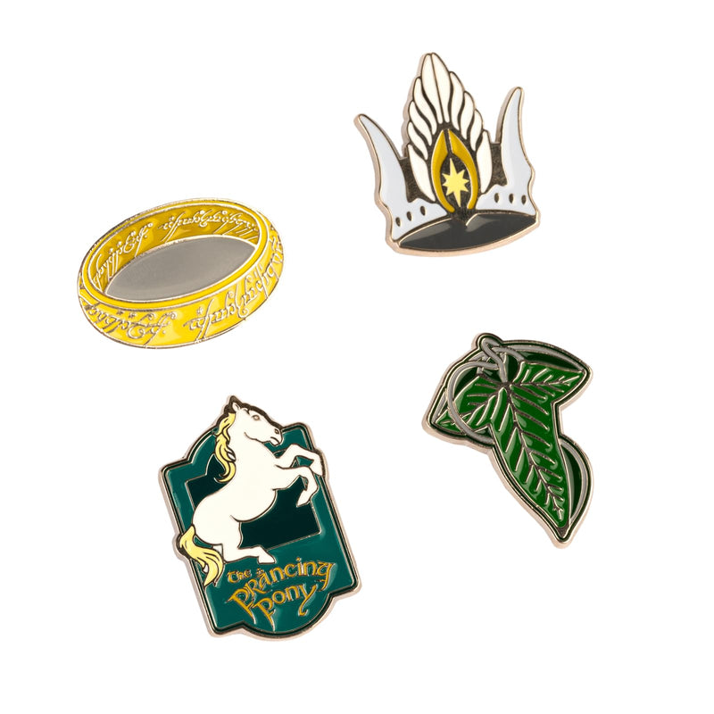 Grupo Erik The Lord Of The Rings Set Of 4 Pins - The Leaf Of Lorien, The One Ring, The Prancing Pony, The Crown Of Gondor | Enamel Pins | Lord Of The Rings Gifts | Lord Of The Rings Merchandise | LOTR