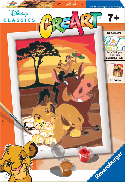 Ravensburger - Creart E: El Rey Leon | Pintar por Numeros Niños | Kit Manualidades Niños Disney | Kit Pintura Niños Completo | Manualidades Niña 7 años | Incluye Marco 13x18cm