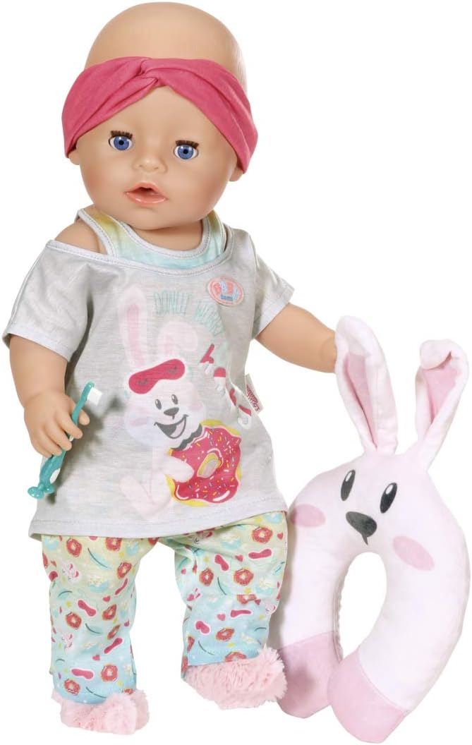 BABY born 829363 Bath Deluxe Good Night Set-Fits Dolls up to 43cm-for Small Hands-Dougnut Print Pyjama-Includes Headband, Socks & Toothbrush-Ages 3 & Up