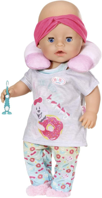BABY born 829363 Bath Deluxe Good Night Set-Fits Dolls up to 43cm-for Small Hands-Dougnut Print Pyjama-Includes Headband, Socks & Toothbrush-Ages 3 & Up