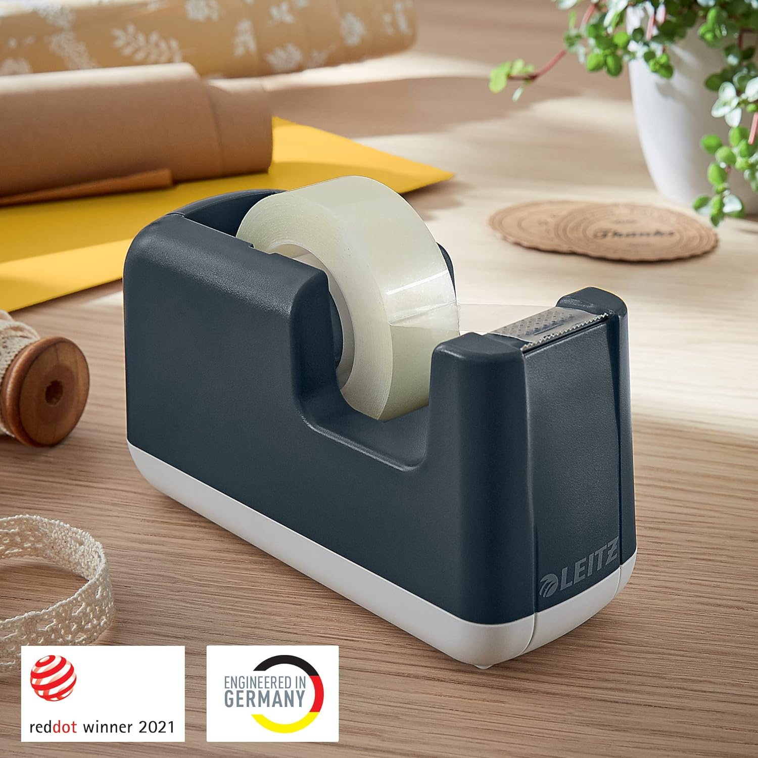 Leitz Tape Dispenser, Heavy Base With Tape, Cosy Range, Velvet Grey, 53670089