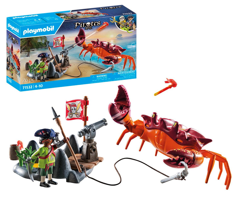 PLAYMOBIL Pirates 71532 Kampf gegen die Riesenkrabbe, epische Seeschlacht, inklusive Kanone, Haken-Geschoss und Säbel, detailreiches Piraten-Spielzeug für Kinder ab 4 Jahren