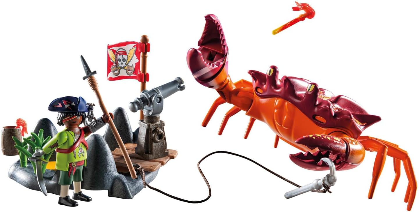 PLAYMOBIL Pirates 71532 Kampf gegen die Riesenkrabbe, epische Seeschlacht, inklusive Kanone, Haken-Geschoss und Säbel, detailreiches Piraten-Spielzeug für Kinder ab 4 Jahren