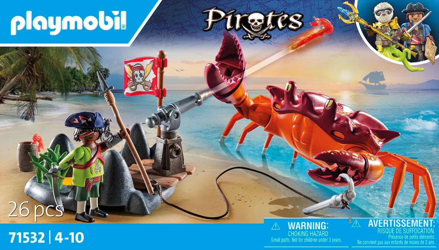 PLAYMOBIL Pirates 71532 Kampf gegen die Riesenkrabbe, epische Seeschlacht, inklusive Kanone, Haken-Geschoss und Säbel, detailreiches Piraten-Spielzeug für Kinder ab 4 Jahren