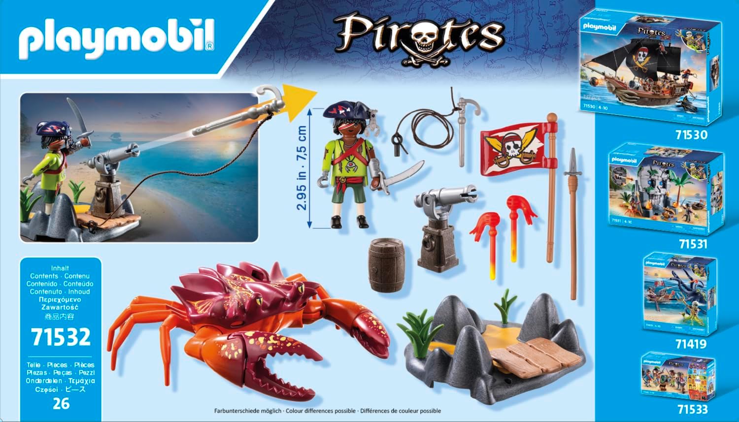 PLAYMOBIL Pirates 71532 Kampf gegen die Riesenkrabbe, epische Seeschlacht, inklusive Kanone, Haken-Geschoss und Säbel, detailreiches Piraten-Spielzeug für Kinder ab 4 Jahren