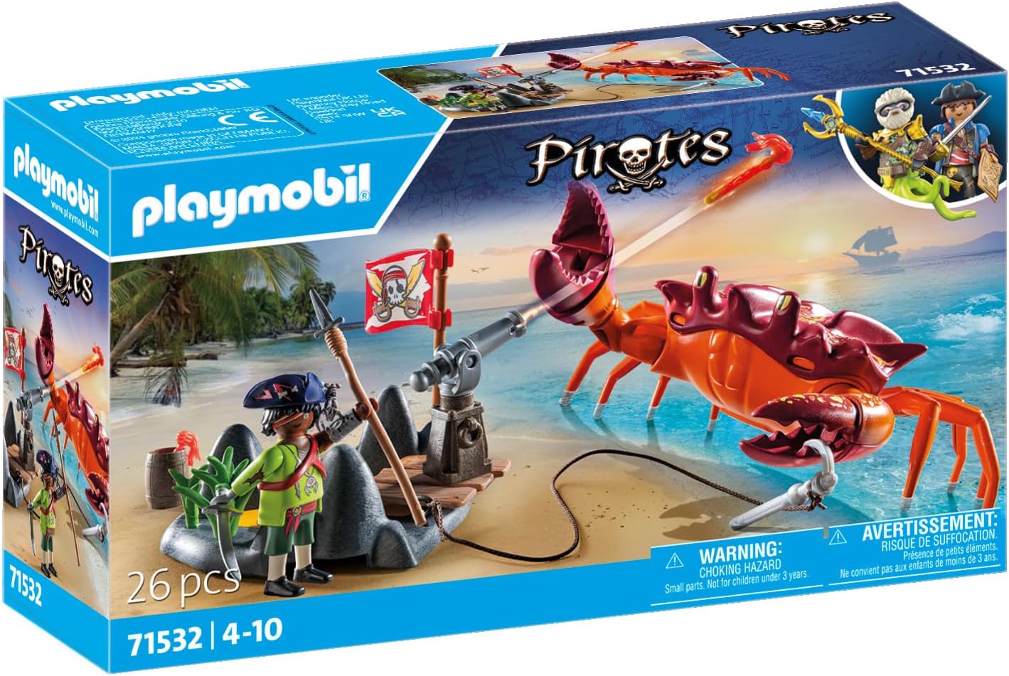 PLAYMOBIL Pirates 71532 Kampf gegen die Riesenkrabbe, epische Seeschlacht, inklusive Kanone, Haken-Geschoss und Säbel, detailreiches Piraten-Spielzeug für Kinder ab 4 Jahren