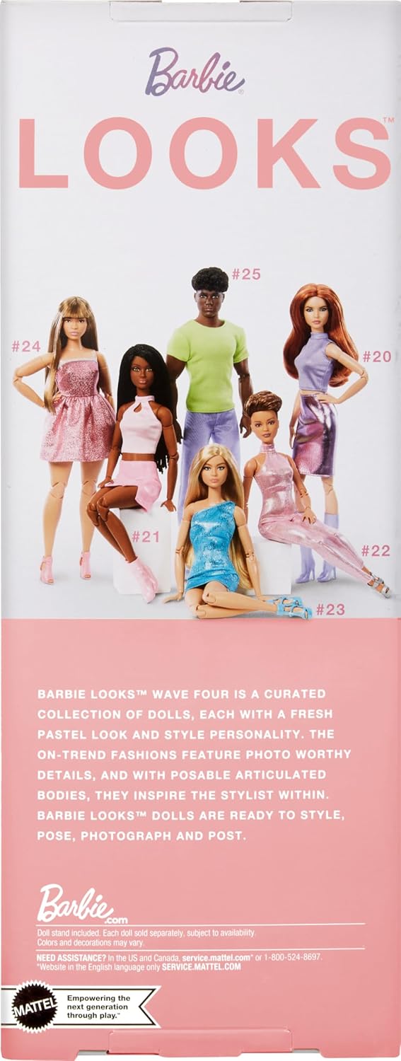 Barbie Looks Doll, Collectible No. 22 with Pixie Cut and Modern Y2K Fashion, Sequined Pink Halter Jumpsuit with Silver Heels, HRM14