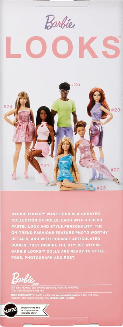 Barbie Looks Doll, Collectible No. 22 with Pixie Cut and Modern Y2K Fashion, Sequined Pink Halter Jumpsuit with Silver Heels, HRM14
