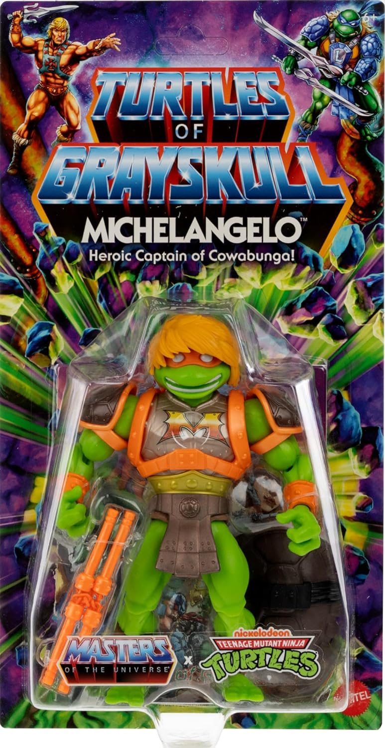 Masters of the Universe MOTU Origins Turtles of Grayskull Michelangelo Posable Action Figure Toy, Teenage Mutant Ninja Crossover with Accessories, HTH13