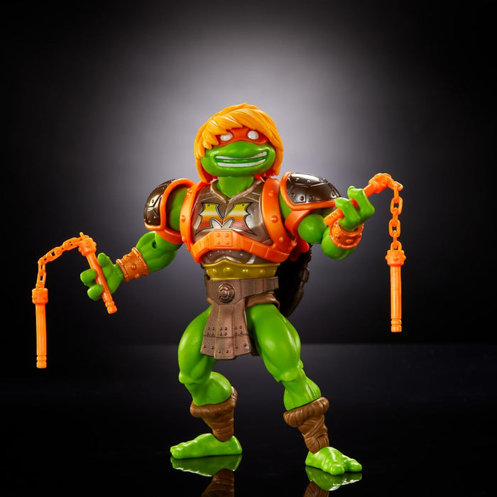 Masters of the Universe MOTU Origins Turtles of Grayskull Michelangelo Posable Action Figure Toy, Teenage Mutant Ninja Crossover with Accessories, HTH13