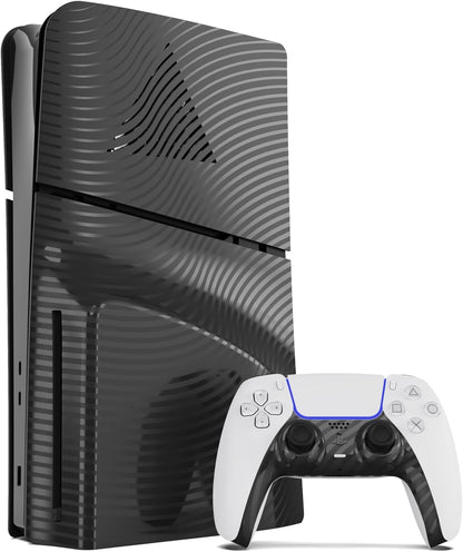 Maxx Tech PS5 Slim Faceplates Black Wave (5pcs) + Controller faceplate + 2 Thumb Grips