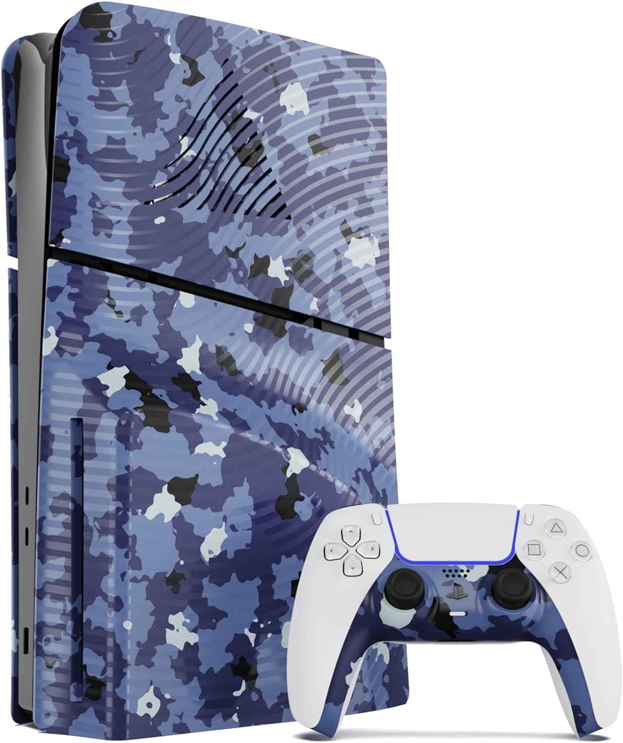 Maxx Tech Kit di piastre frontali per PS5 Slim - Blue Wave Camo (5 pezzi) + piastra frontale controller + 2 impugnature per pollice