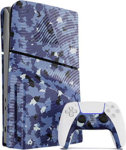 Maxx Tech Kit di piastre frontali per PS5 Slim - Blue Wave Camo (5 pezzi) + piastra frontale controller + 2 impugnature per pollice