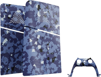 Maxx Tech Kit di piastre frontali per PS5 Slim - Blue Wave Camo (5 pezzi) + piastra frontale controller + 2 impugnature per pollice
