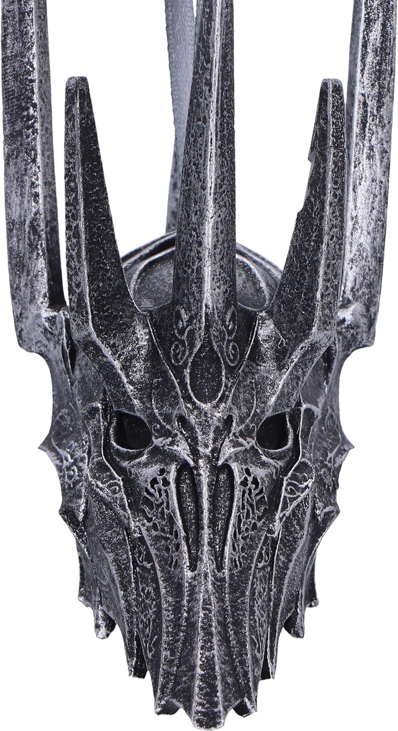 Nemesis Now Lord of the Rings Helm of Sauron Hanging Ornament 10cm, Resin, Silver, Sauron Helmet Hanging Decoration, Lord of the Rings Home Decoration, Cast in the Finest Resin, Expertly Hand-Painted
