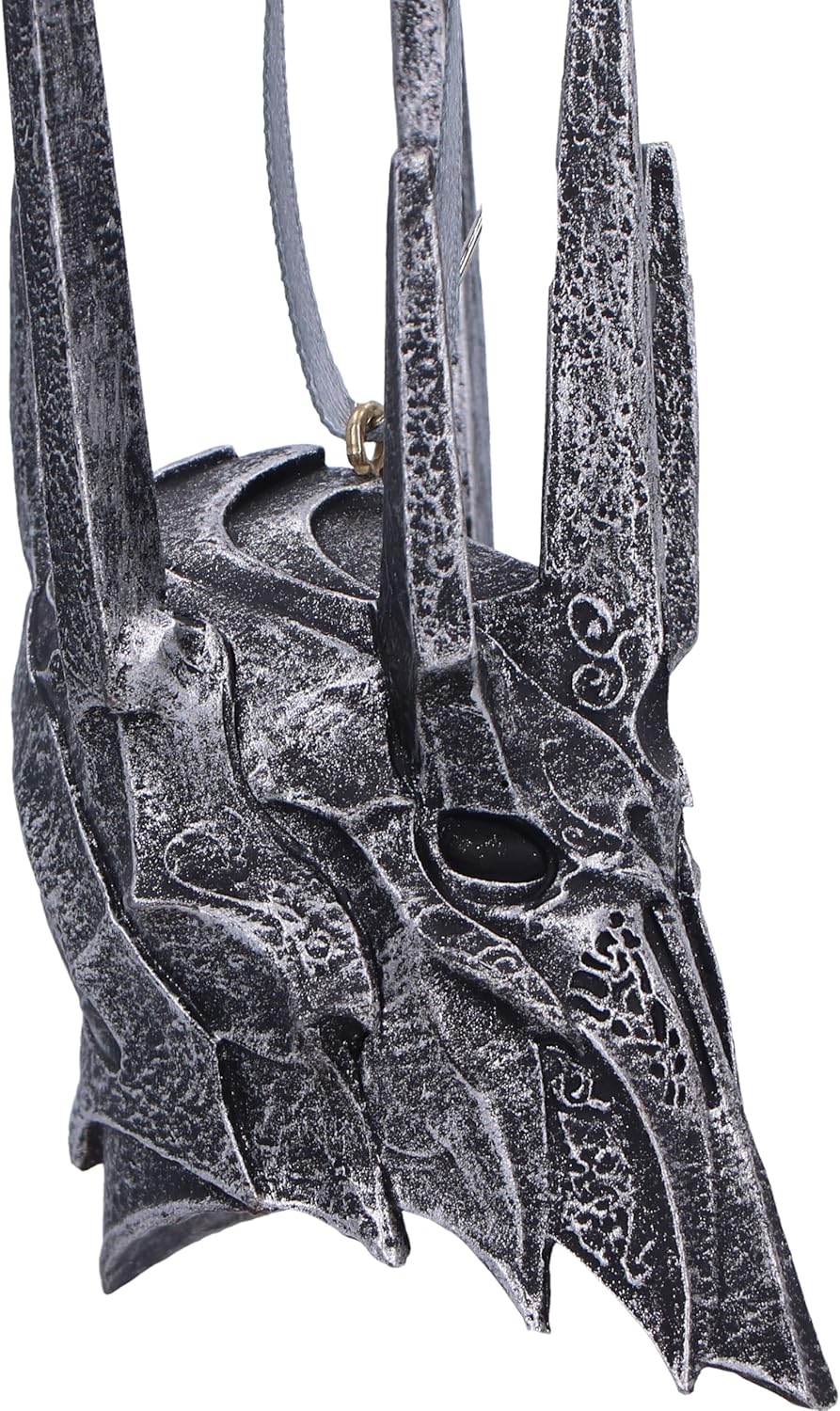 Nemesis Now Lord of the Rings Helm of Sauron Hanging Ornament 10cm, Resin, Silver, Sauron Helmet Hanging Decoration, Lord of the Rings Home Decoration, Cast in the Finest Resin, Expertly Hand-Painted