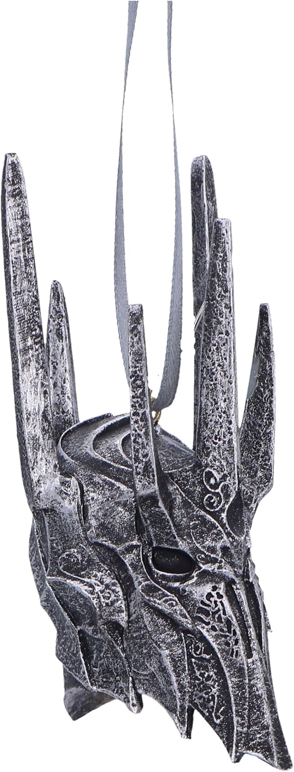 Nemesis Now Lord of the Rings Helm of Sauron Hanging Ornament 10cm, Resin, Silver, Sauron Helmet Hanging Decoration, Lord of the Rings Home Decoration, Cast in the Finest Resin, Expertly Hand-Painted