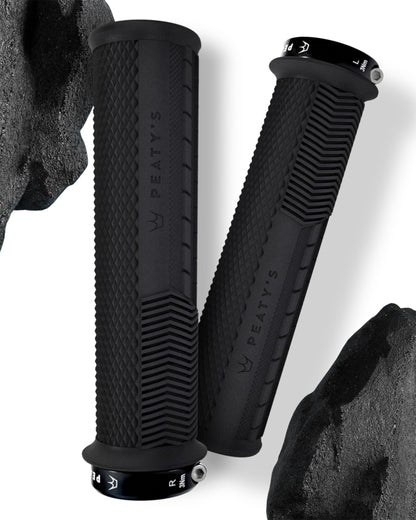 Peaty's Monarch Grips - Mushroom or Knurl/Thick or Thin - Trail Comfort, Durable, Ergonomic Finger Bars, Support Thumb Pad, All Day, All Terrain, Lock on grip MTB Enduro Downhill Ebike Mountain Bike