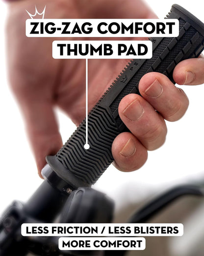 Peaty's Monarch Grips - Mushroom or Knurl/Thick or Thin - Trail Comfort, Durable, Ergonomic Finger Bars, Support Thumb Pad, All Day, All Terrain, Lock on grip MTB Enduro Downhill Ebike Mountain Bike