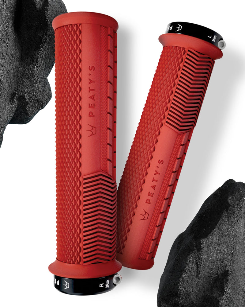 Peaty's Monarch Grips - Mushroom or Knurl/Thick or Thin - Trail Comfort, Durable, Ergonomic Finger Bars, Support Thumb Pad, All Day, All Terrain, Lock on grip MTB Enduro Downhill Ebike Mountain Bike