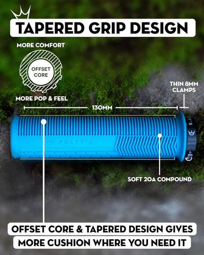 Peaty's Monarch Grips - Mushroom or Knurl/Thick or Thin - Trail Comfort, Durable, Ergonomic Finger Bars, Support Thumb Pad, All Day, All Terrain, Lock on grip MTB Enduro Downhill Ebike Mountain Bike