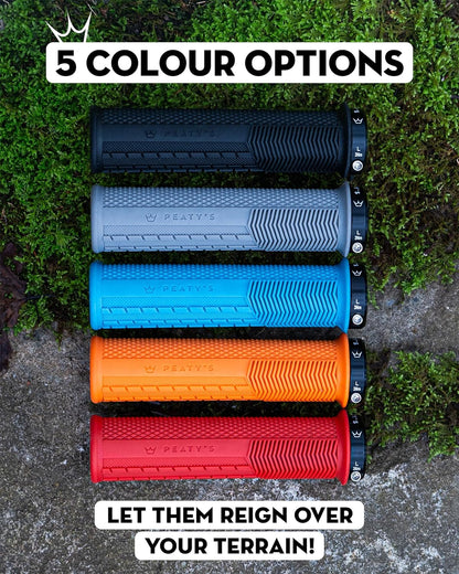 Peaty's Monarch Grips - Mushroom or Knurl/Thick or Thin - Trail Comfort, Durable, Ergonomic Finger Bars, Support Thumb Pad, All Day, All Terrain, Lock on grip MTB Enduro Downhill Ebike Mountain Bike