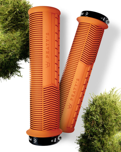 Peaty's Monarch Grips - Mushroom or Knurl/Thick or Thin - Trail Comfort, Durable, Ergonomic Finger Bars, Support Thumb Pad, All Day, All Terrain, Lock on grip MTB Enduro Downhill Ebike Mountain Bike