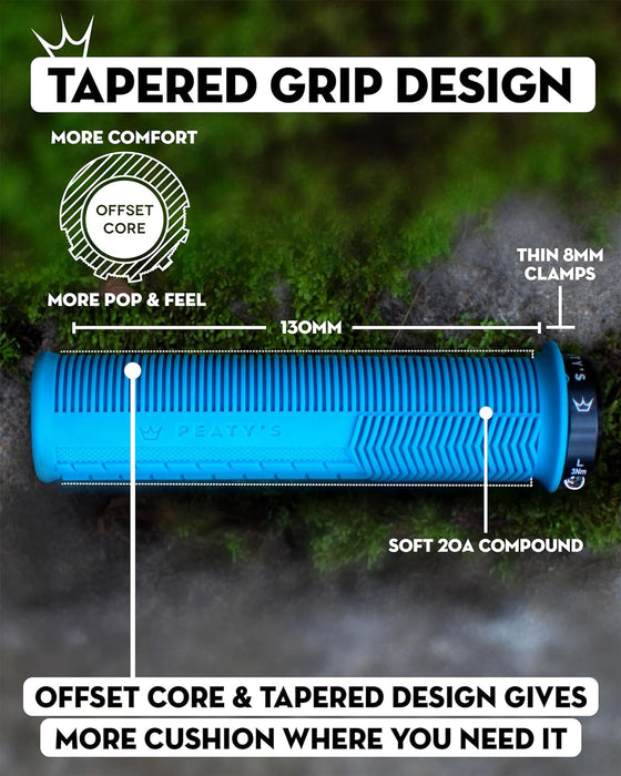 Peaty's Monarch Grips - Mushroom or Knurl/Thick or Thin - Trail Comfort, Durable, Ergonomic Finger Bars, Support Thumb Pad, All Day, All Terrain, Lock on grip MTB Enduro Downhill Ebike Mountain Bike
