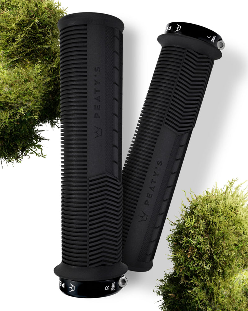 Peaty's Monarch Grips - Mushroom or Knurl/Thick or Thin - Trail Comfort, Durable, Ergonomic Finger Bars, Support Thumb Pad, All Day, All Terrain, Lock on grip MTB Enduro Downhill Ebike Mountain Bike