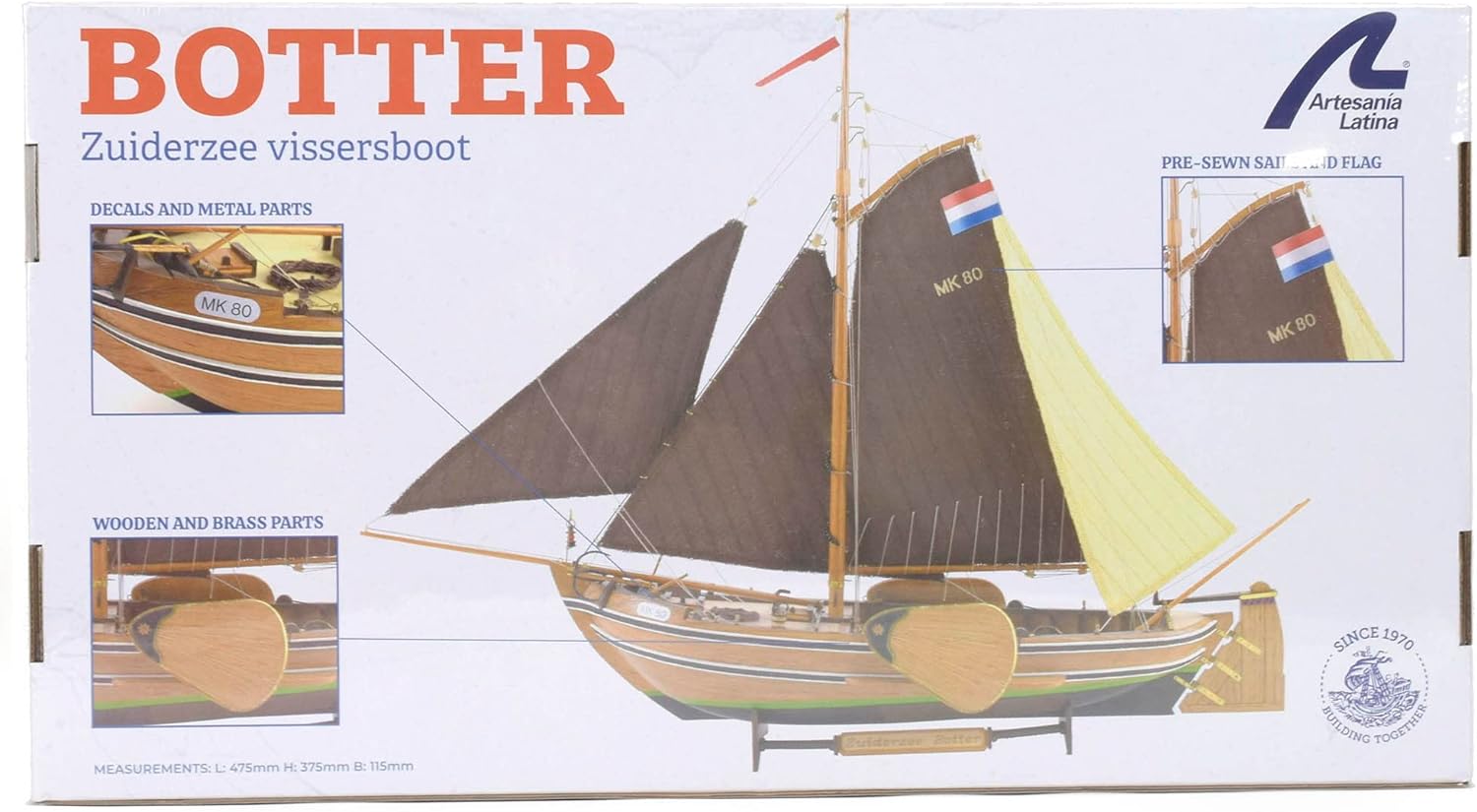 Artesania Latina – Wooden Model Ship Kit - Dutch Fishing Boat Botter - Model 22125, Scale 1:35 - Scale Models for Assembling - Intermediate Level
