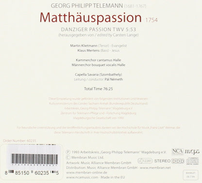 Telemann: Matthäus-Passion 1754 / Danziger Passion TWV 5:53