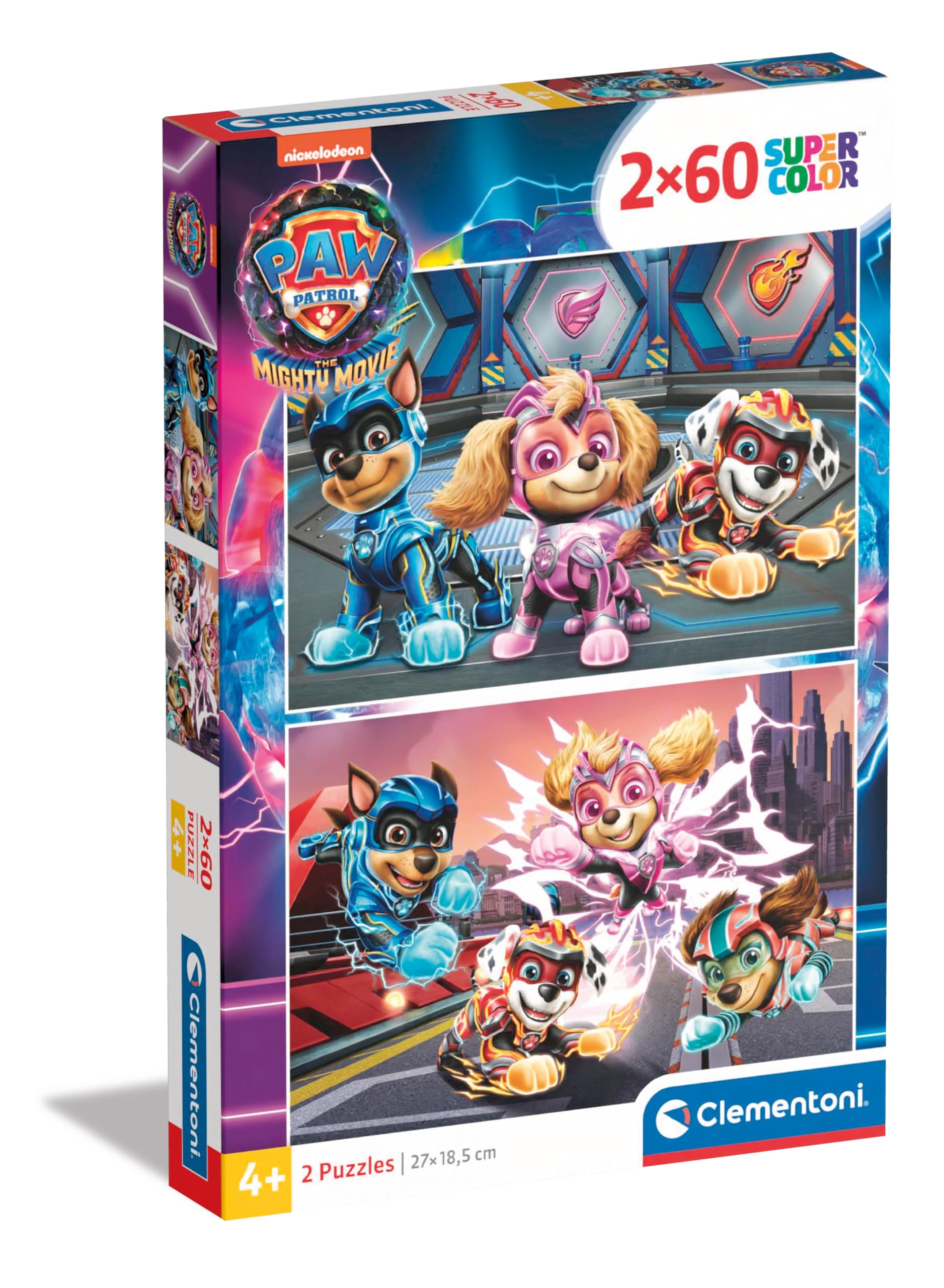 Clementoni 21626 Paw Patrol Jigsaw 2 60 Pieces-Supercolor Children 4-6 Years, Cartoon, Gift for Boy/Girls, Puzzle for Kids, Made in Italy, Multicolor