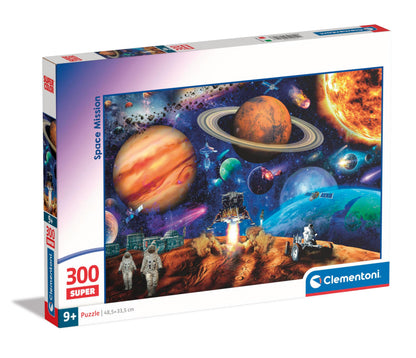 Clementoni 21724 Jigsaw Space Mission 300 Pieces-Supercolor Children 9-11 Years, Cartoon, Gift for Boy/Girls, Planets, Stars, Puzzle for Kids, Made in Italy, Multicolor