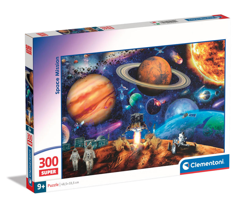 Clementoni 21724 Jigsaw Space Mission 300 Pieces-Supercolor Children 9-11 Years, Cartoon, Gift for Boy/Girls, Planets, Stars, Puzzle for Kids, Made in Italy, Multicolor