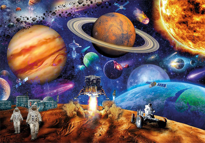 Clementoni 21724 Jigsaw Space Mission 300 Pieces-Supercolor Children 9-11 Years, Cartoon, Gift for Boy/Girls, Planets, Stars, Puzzle for Kids, Made in Italy, Multicolor