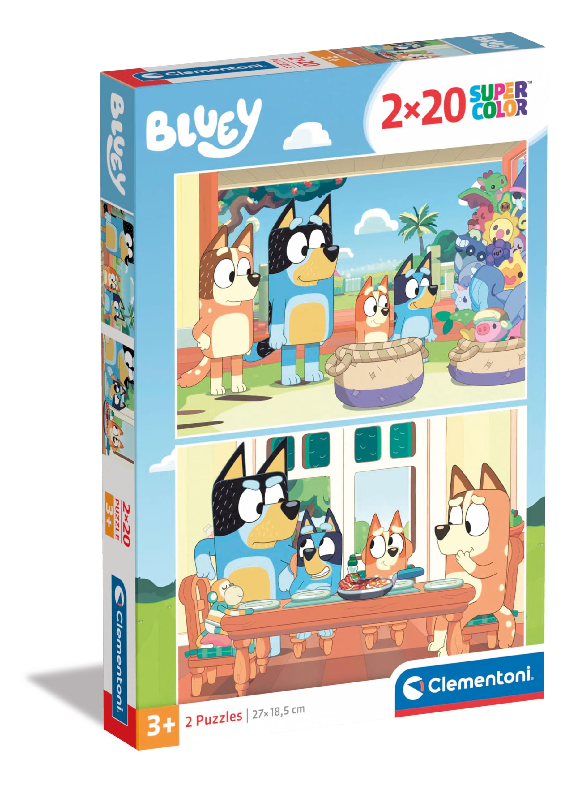 Clementoni Supercolor Bluey – 2 x 20 (Incluye 2 20 Piezas) – Puzzle para niños de 3 años, Rompecabezas de Dibujos Animados, Fabricado en Italia, Multicolor (24807