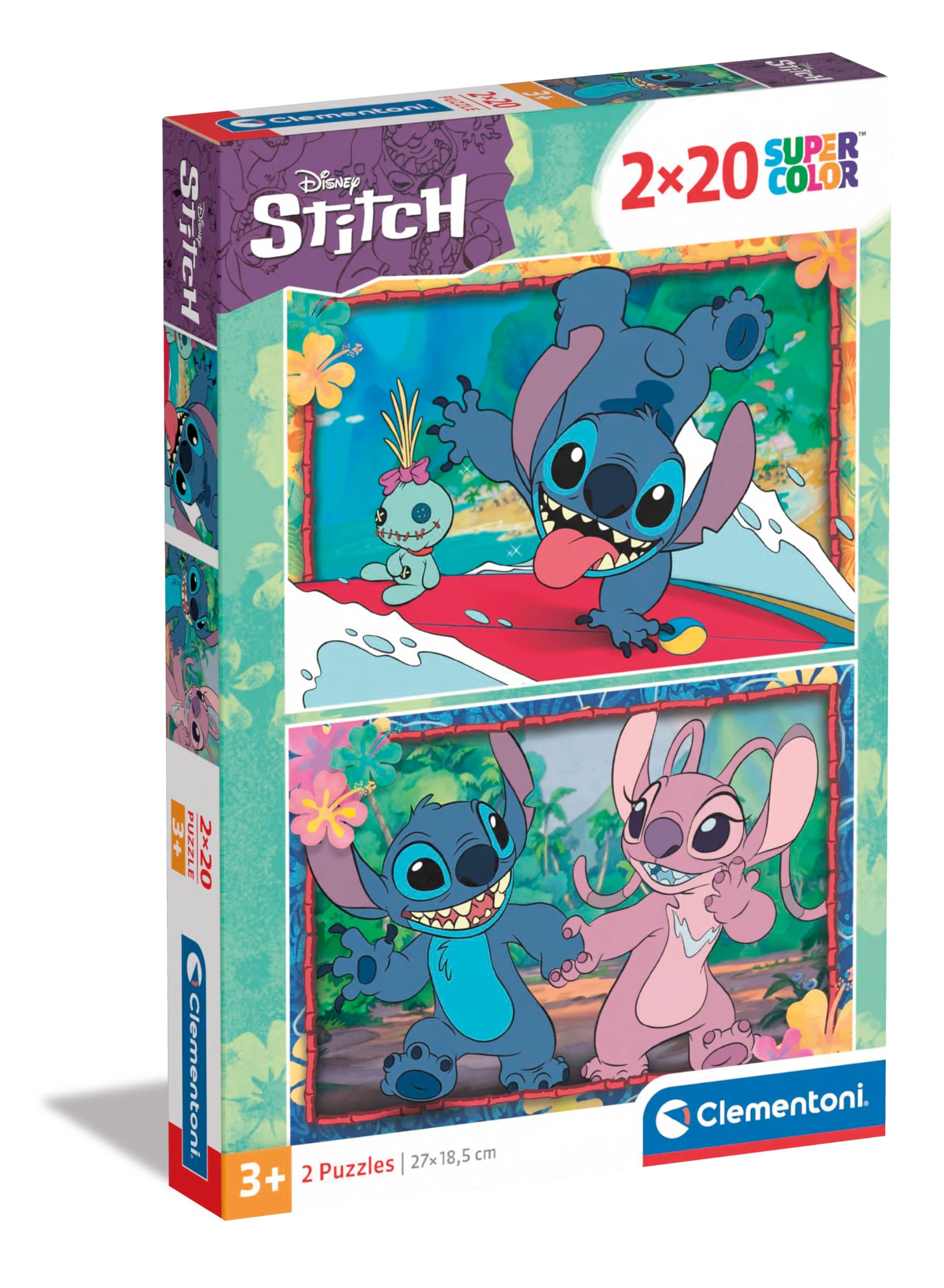 Clementoni 24809 Disney Lilo & Stitch Jigsaw 2 20 Pieces-Supercolor Children 3-5 Years, Cartoon, Gift for Boy/Girls, Puzzle for Kids, Made in Italy, Multicolor