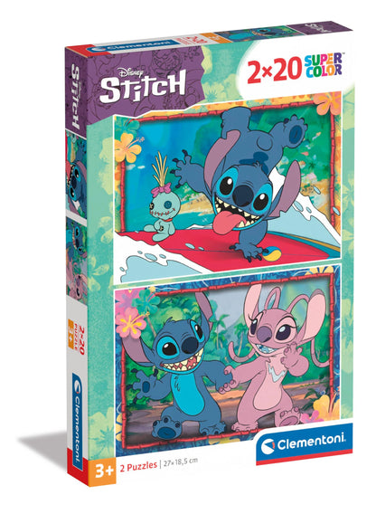 Clementoni 24809 Disney Lilo & Stitch Jigsaw 2 20 Pieces-Supercolor Children 3-5 Years, Cartoon, Gift for Boy/Girls, Puzzle for Kids, Made in Italy, Multicolor
