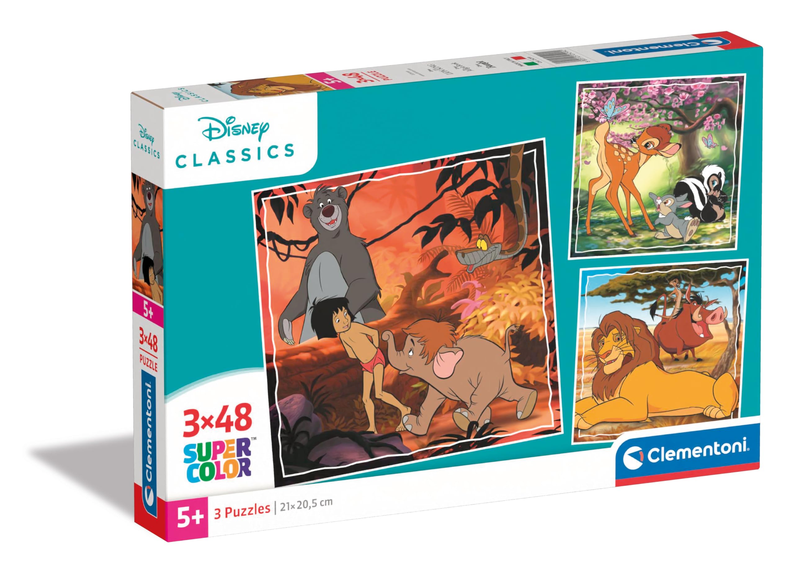 Clementoni 25299 Disney Classics Supercolor Classics-3x48 Pieces (3 Included), Jigsaw Kids Age 5, Puzzle Cartoon, Made in Italy