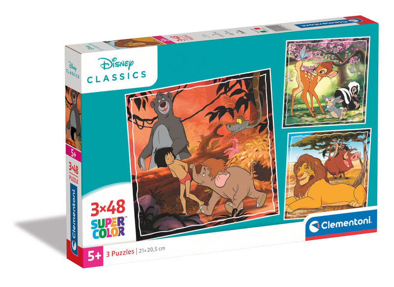 Clementoni 25299 Disney Classics Supercolor Classics-3x48 Pieces (3 Included), Jigsaw Kids Age 5, Puzzle Cartoon, Made in Italy