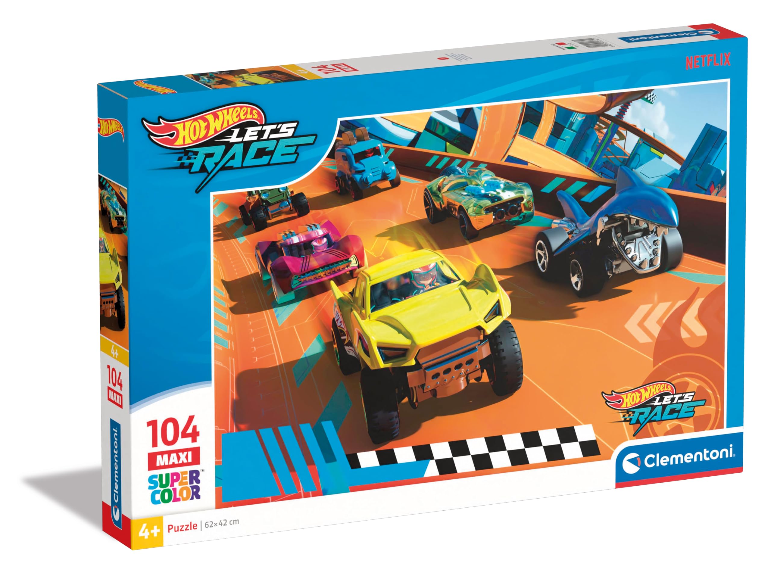 Clementoni 25762 Hot Wheels 104 Maxi Teile für Kinder 4 Jahre Puzzle, Hergestellt in Italien, multicolor