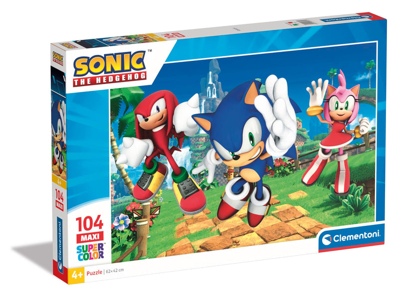 Clementoni 25764 Sonic Jigsaw 104 Maxi Pieces-Supercolor Children 4-6 Years, Cartoon, Gift for Boy/Girls, Puzzle for Kids, Made in Italy, Multicolor