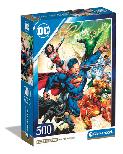 Clementoni- Dc Comics Comics-500 Pezzi, Poster Incluso, Puzzle Supereroi, Divertimento per Adulti, Made in Italy, 35531, Multicolore, Clementoni-35531